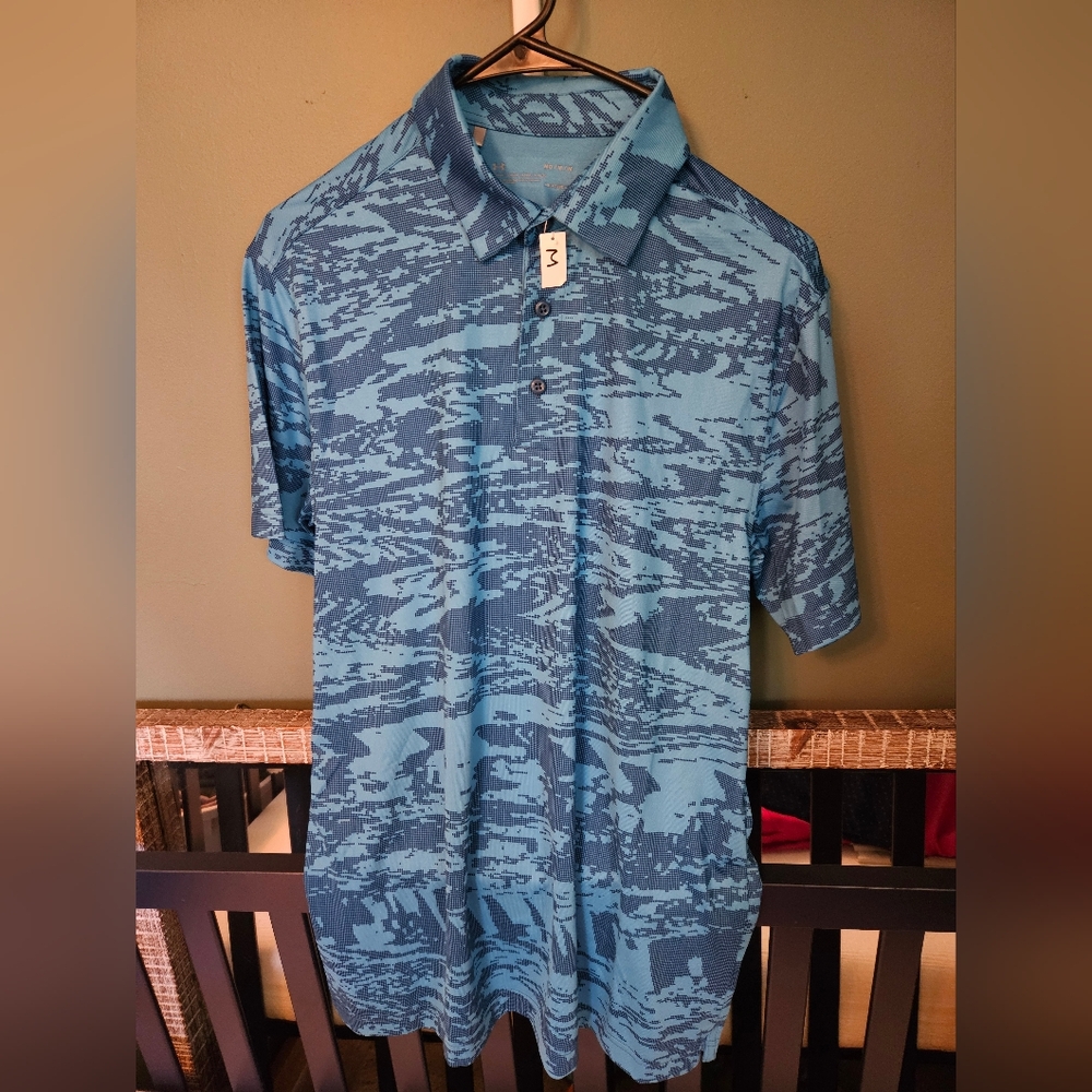 Men's Under Armour Blue Patterned Heatgear Polo Shirt NWT